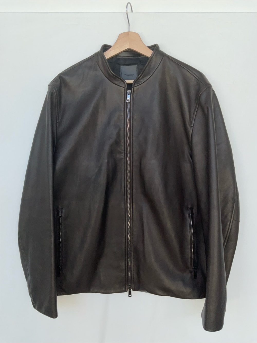 Theory Brown Leather Bomber Jacket